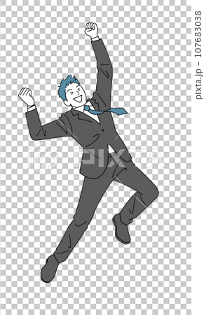 ジャンプする会社員男性 107683038