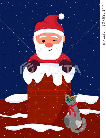 Santa Claus climbs out of the chimney. Christmas illustration.  107683147