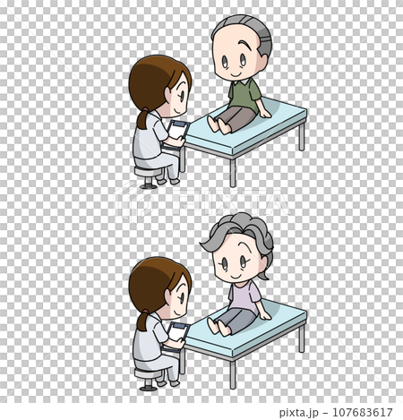 一位老年男女正在接受足部檢查的插圖 一位老年男女正在接受足部檢查的插圖 107683617