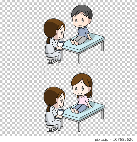 Illustration of a man and woman examining their feet Illustration of a man and woman examining their feet 107683620