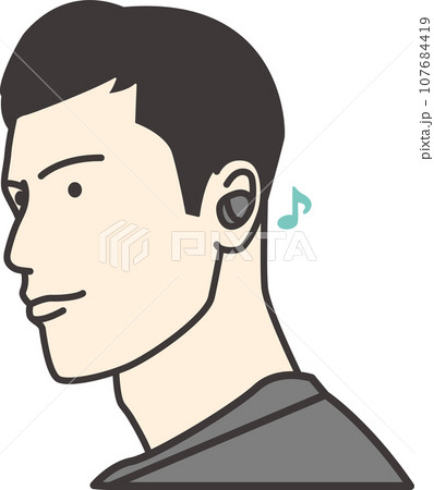 黒のワイヤレスイヤホンを着けた男性 107684419