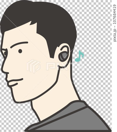 黒のワイヤレスイヤホンを着けた男性 107684419