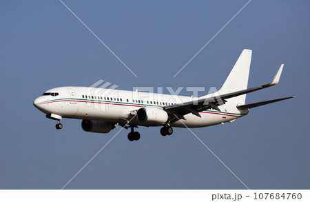 Private passenger jet lands at Airport at sunny day Private passenger jet lands at Airport at sunny day 107684760
