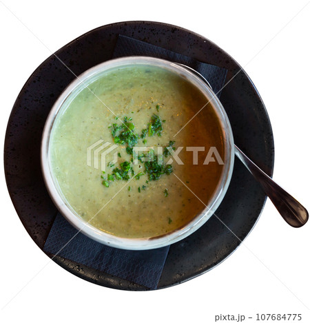 Vegetable puree served in a soup plate Vegetable puree served in a soup plate 107684775
