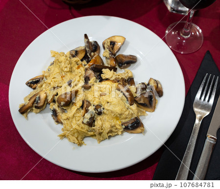 mushroom with eggs mushroom with eggs 107684781