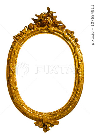 On white background, wooden carved picture empty frame 107684911