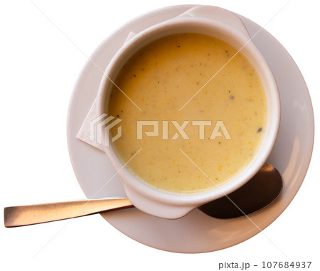Vegetable puree served in a soup plate Vegetable puree served in a soup plate 107684937