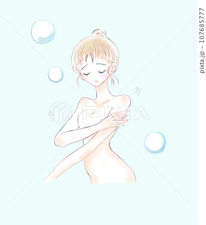 ボディケアをする女性　シャボン玉 107685777