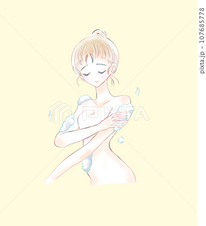 ボディケアをする女性 泡 ボディケアをする女性 泡 107685778