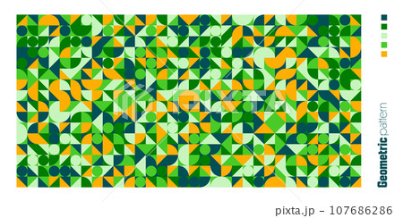 Geometric trendy pattern, Bauhaus style. Modern colorful background with simple elements. Retro texture with basic geometric shapes. Print design, minimalist poster cover. Vector illustration 107686286