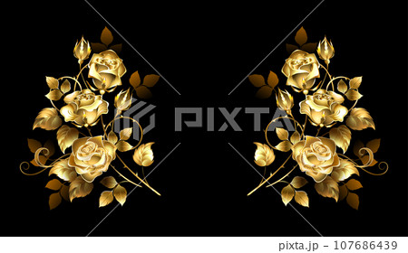 Symmetrical composition of gold roses Symmetrical composition of gold roses 107686439