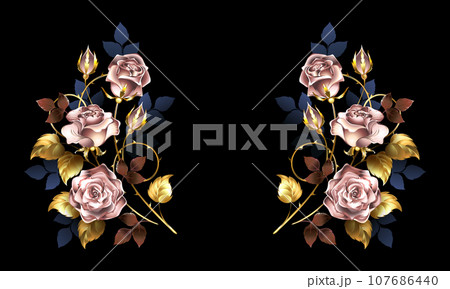 Symmetrical composition with pink gold roses Symmetrical composition with pink gold roses 107686440