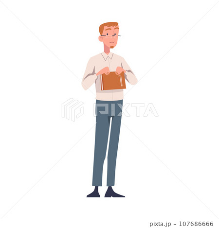 Young Man Teacher Character in Glasses Standing with Book and Teaching Vector Illustration 107686666