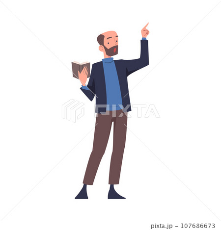 Bearded Man Teacher Character Standing with Book and Teaching Vector Illustration 107686673