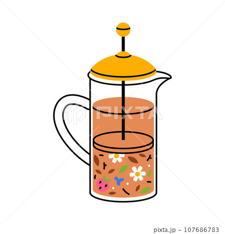 Aromatic Tea Brewing with Hot Drink in Glass Teapot or French Press Vector Illustration Aromatic Tea Brewing with Hot Drink in Glass Teapot or French Press Vector Illustration 107686783