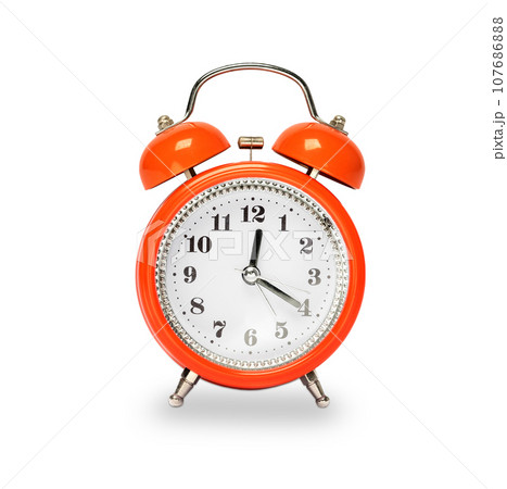 Red old style alarm clock isolated 107686888