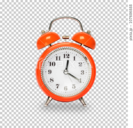 Red old style alarm clock isolated 107686888
