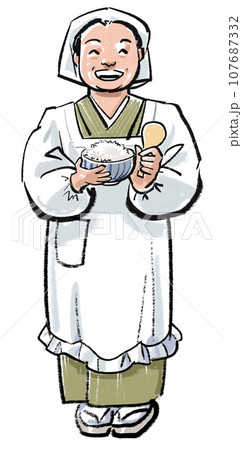 割烹着を着た女将さん 割烹着を着た女将さん 107687332