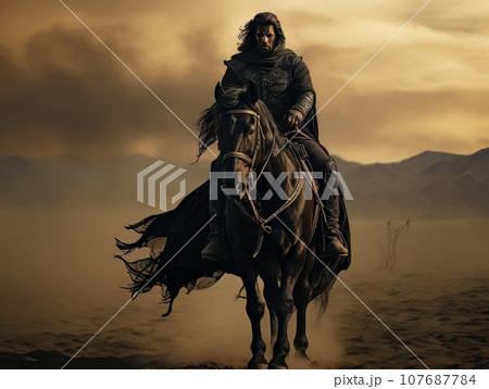 Black horseman of apocalypse riding black horse AI Black horseman of apocalypse riding black horse AI 107687784