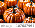 Orange pumpkins are used for Halloween decorations. 107687964