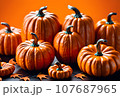 Orange pumpkins are used for Halloween decorations. 107687965