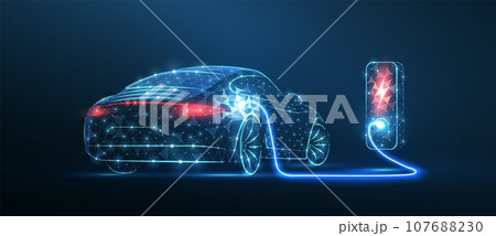 EV. Electric car connect to charging station. Eco power, EV charger EV. Electric car connect to charging station. Eco power, EV charger 107688230