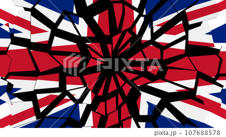 ガラスのように割れるイギリス国旗 107688578
