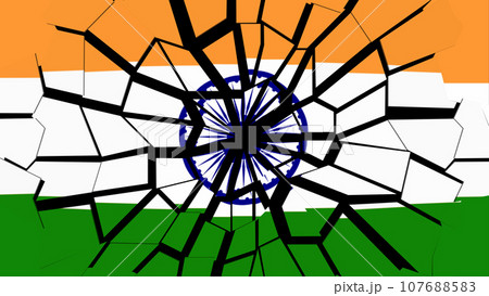 ガラスのように割れるインド国旗 107688583