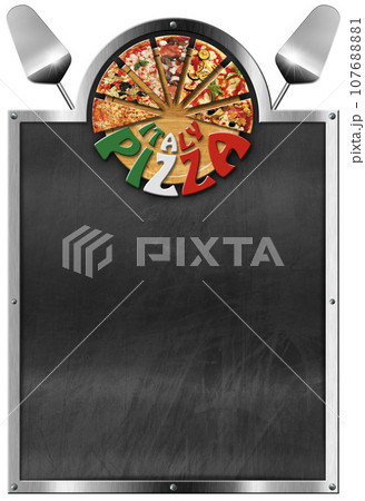 Template for a Italy Pizza Menu with Empty Blackboard Isolated on White Template for a Italy Pizza Menu with Empty Blackboard Isolated on White 107688881