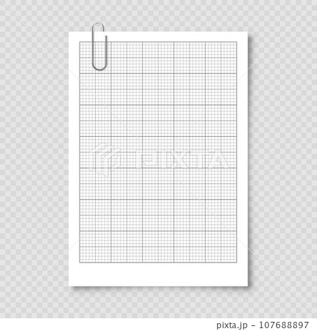 Sheet of graph paper with grid. Millimeter paper texture, geometric pattern. Gray lined blank for drawing, studying, technical engineering or scale measurement. Vector illustration 107688897