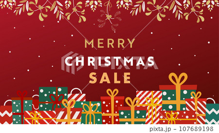 プレゼントやヤドリギで飾られた豪華なクリスマス広告テンプレート（赤） 107689198