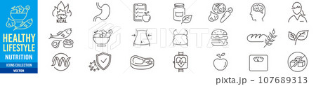 Nutrition healthy lifestyle line icons collection Nutrition healthy lifestyle line icons collection 107689313