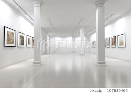 Modern minimalist interior of the exhibition art gallery. An empty large room Modern minimalist interior of the exhibition art gallery. An empty large room 107689466