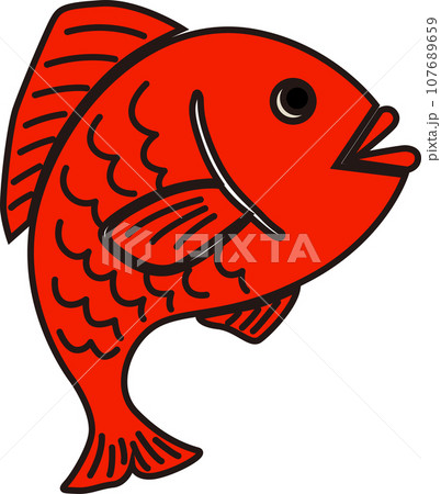 縁起物の魚、鯛　色付き輪郭あり 107689659