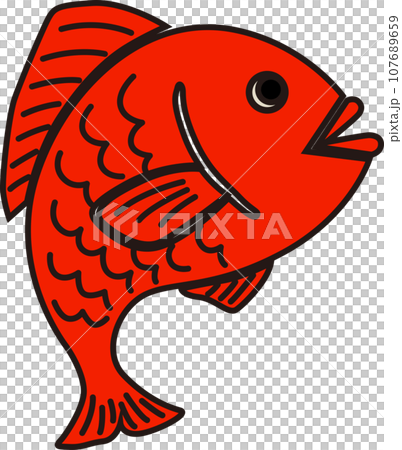 縁起物の魚、鯛　色付き輪郭あり 107689659