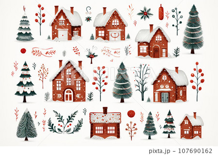 Set of Christmas and new year illustration. Generative AI. 107690162