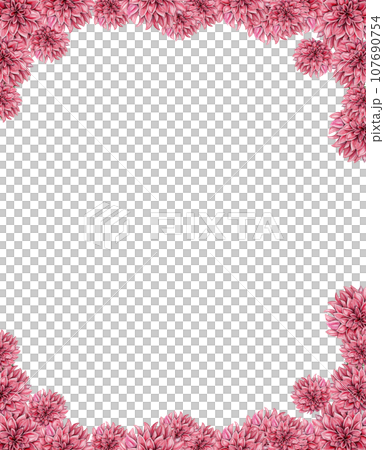Flowers square frame with dahlia, watercolor illustration for cards, backgrounds, scrapbooking. Hand drawn background with flower for your design. Perfect for wedding invitation. 107690754