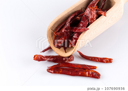 dried chili on white background dried chili on white background 107690936