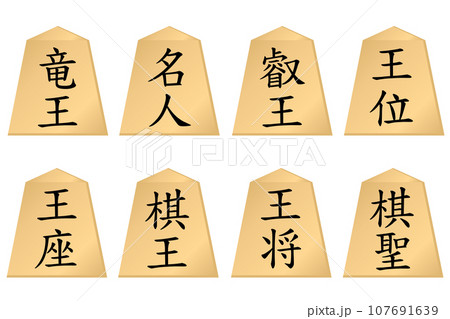 将棋の8大タイトル。竜王、名人、叡王、王位、王座、棋王、王将、棋聖。 将棋の8大タイトル。竜王、名人、叡王、王位、王座、棋王、王将、棋聖。 107691639