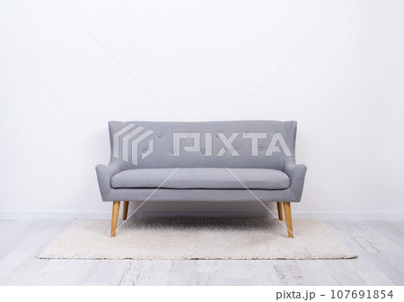 Gray sofa on carpet in light room Gray sofa on carpet in light room 107691854