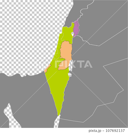 イスラエルの各地区とパレスチナ自治区、ゴラン高原の地図、周辺諸国 107692137