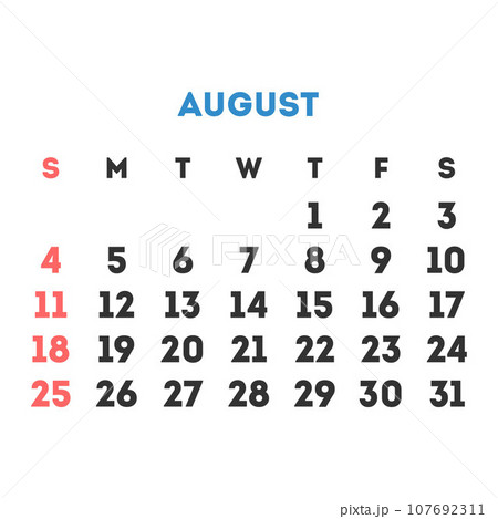 August 2024 month calendar. Vector illustration. 107692311