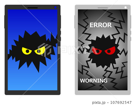 スマホにウィルスが侵入して感染したため壊れたイラスト 107692547