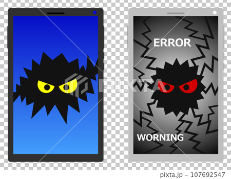スマホにウィルスが侵入して感染したため壊れたイラスト 107692547