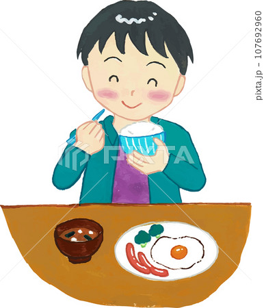 ガッシュ画の朝食中の男の子 ガッシュ画の朝食中の男の子 107692960