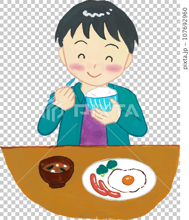 ガッシュ画の朝食中の男の子 ガッシュ画の朝食中の男の子 107692960
