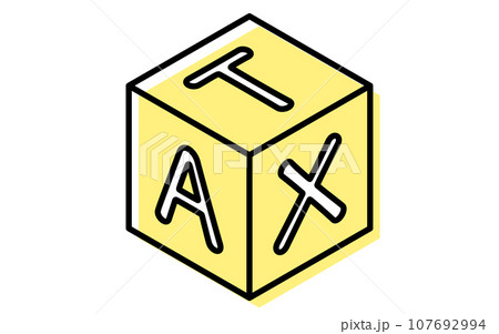TAXの文字入りのシンプルな線画アイソメキューブアイコンのイラスト 