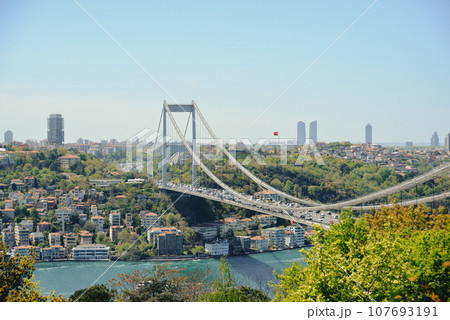 View of Istanbul from Otagtepe with Fatih Bridge. Travel Istanbul background photo. View of Istanbul from Otagtepe with Fatih Bridge. Travel Istanbul background photo. 107693191