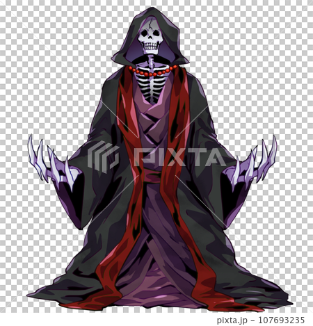 戴著兜帽的骷髏怪物圖不死骷髏法師豐富 107693235