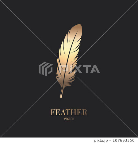Vector Fluffy Golden Color Feather Logo Icon, Silhouette Feather Closeup Isolated. Design Template of Flamingo, Angel, Bird Feather. Lightness, Freedom Concept Vector Fluffy Golden Color Feather Logo Icon, Silhouette Feather Closeup Isolated. Design Template of Flamingo, Angel, Bird Feather. Lightness, Freedom Concept 107693350